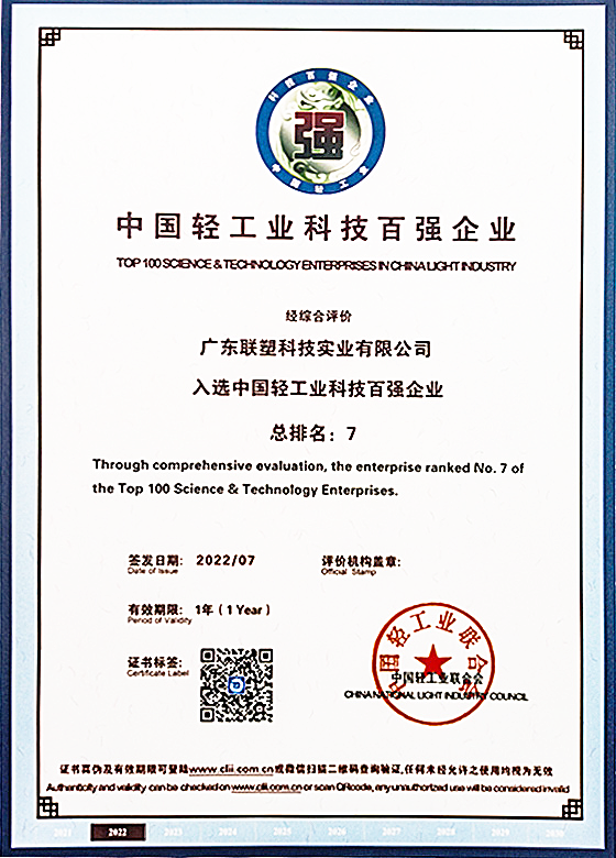 中國輕工業(yè)二百強第21名